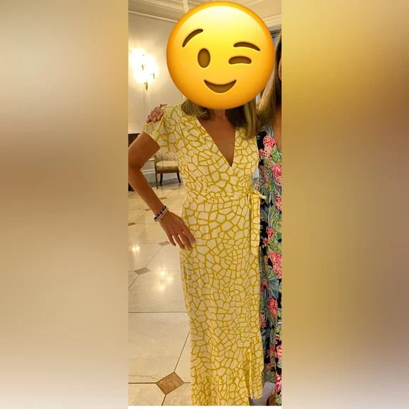 XIX Palms Yellow Sahara Print Wrap Maxi Dress with Ruffle Detail - Picture 3 of 8